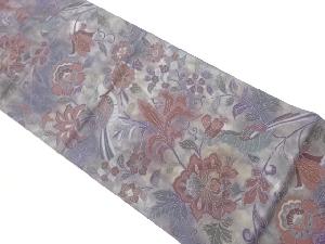 錦織ペルシャ更紗花唐草に鳥模様織出し袋帯